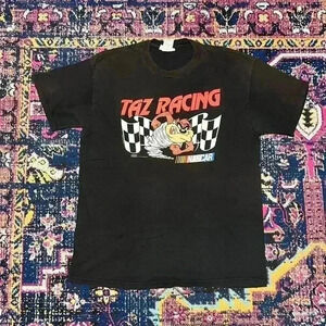 Vintage Taz Racing Shirt Mens X-Large Black 1997 Nascar Looney Tunes Graphic USA